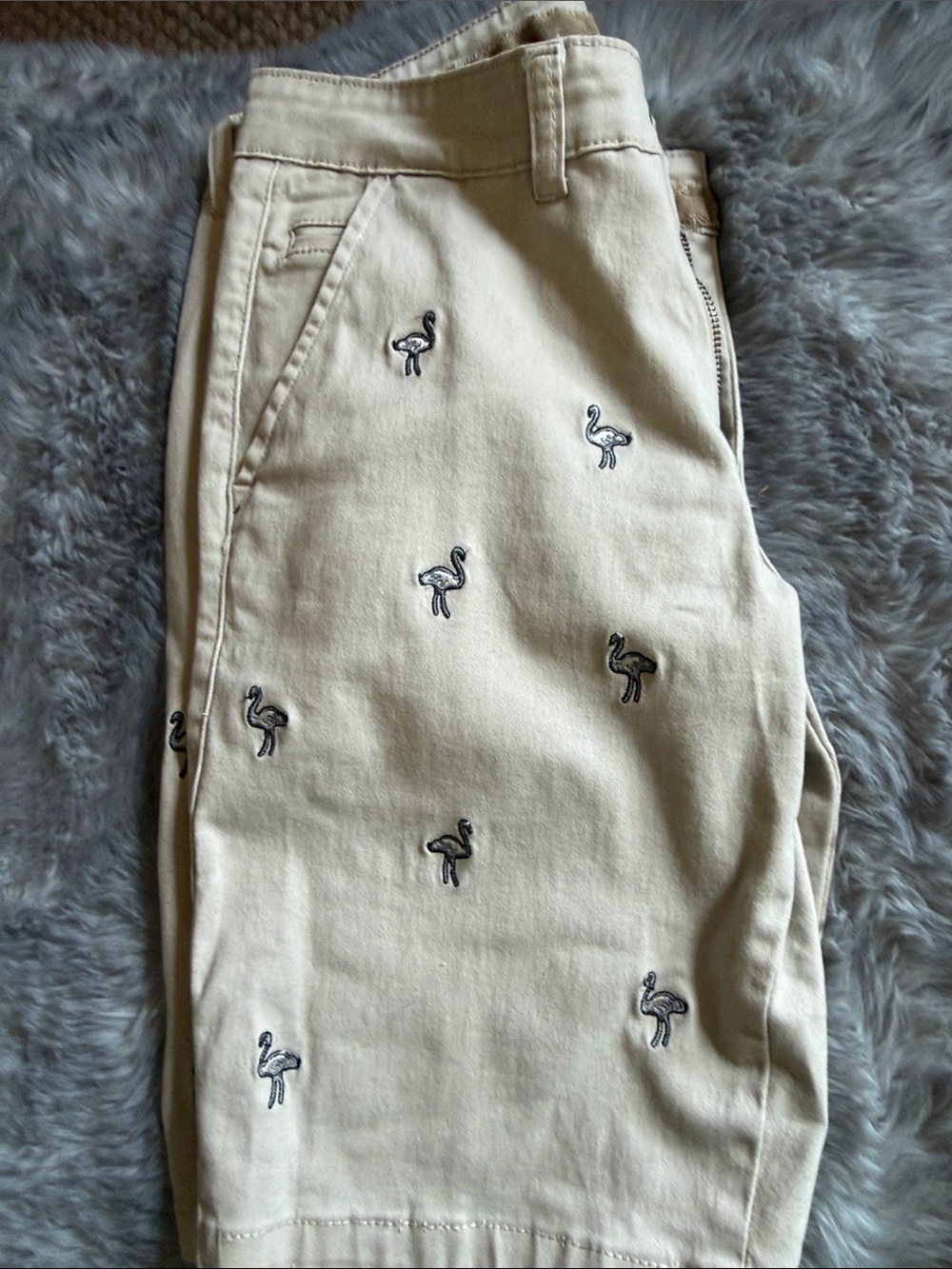 Dirty Laundry Tan Flamingo Embroidered Chinos